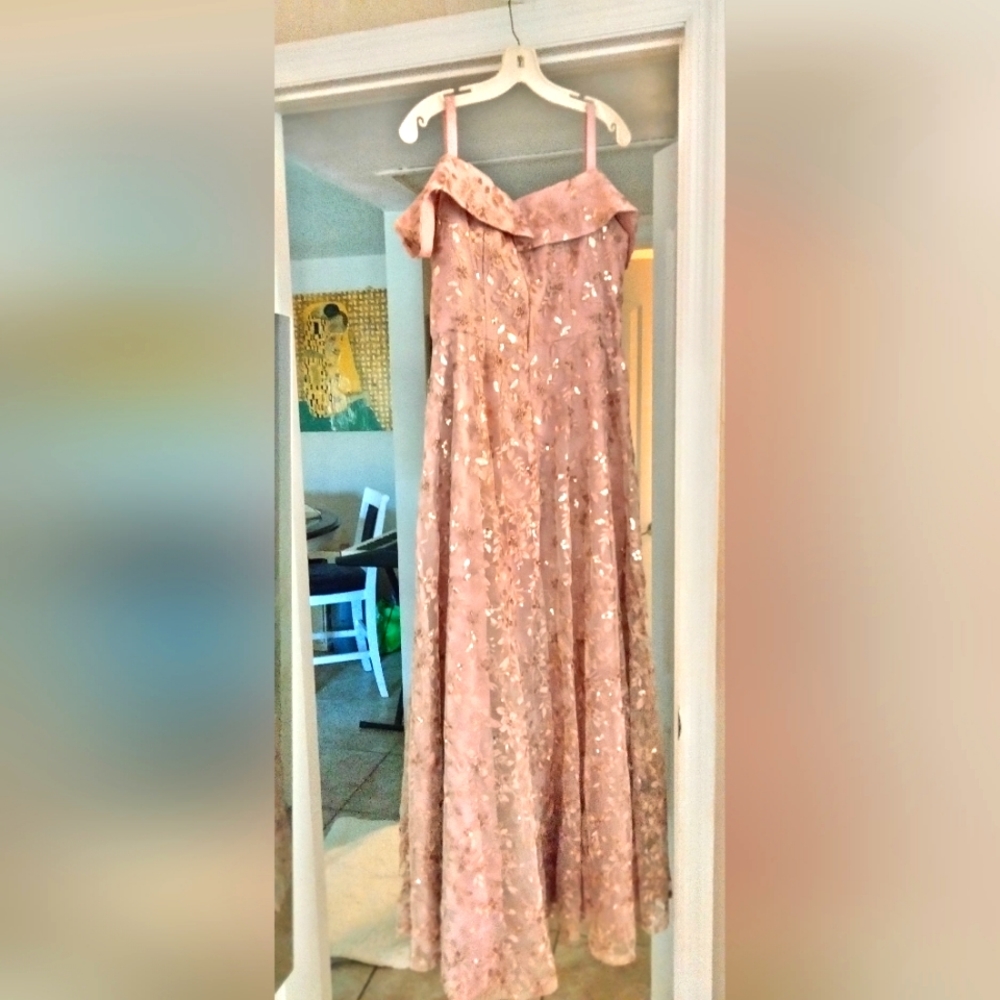 Dress - floor length, off the shoulder, formal gown